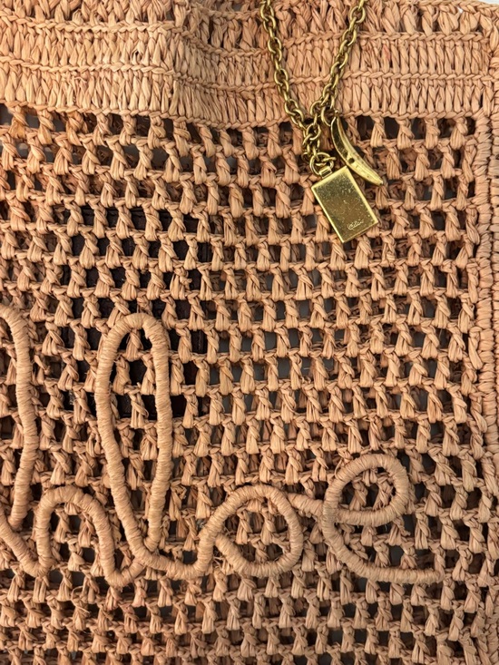 Chloe Handbags - Chloé Crochet Tote in Tan with Gold-Tone Charm